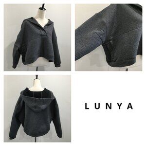 LUNYA Oversized Textured Dark Gray Restore Double Faced Hoodie Pullover Shirt